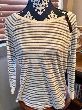 Lauren Ralph Lauren Striped Boatneck Long-Sleeve Top with buttons